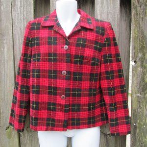 SAG HARBOR Red Plaid Wool Blend 3 Button Blazer Jacket Women's Size 10 Holiday